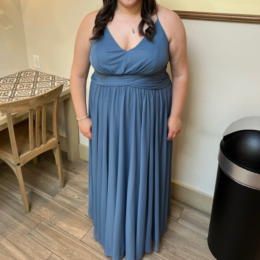 mesh cross waist spaghetti strap bridesmaid dress
